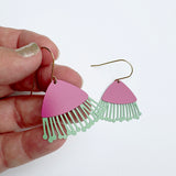 Mini Gum Blossom flower earrings in Raspberry & Sage