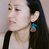 Protea flower dangle earrings in Teal/Orange
