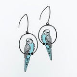 Budgie earrings in Black/Blue/White