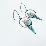 Budgie earrings in Black/Blue/White