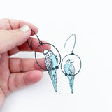 Budgie earrings in Black/Blue/White