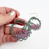 Grevillea Wreath earrings in Black/Green/Pink