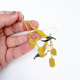 Blue Faced Honeyeater earrings in Honey/Blue/Black