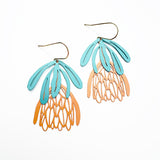 Protea flower dangle earrings in Teal/Orange