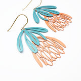 Protea flower dangle earrings in Teal/Orange