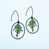 Midi Wattle Flower earrings in Black/Yellow/Green