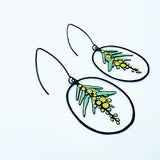 Midi Wattle Flower earrings in Black/Yellow/Green