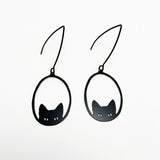 Mini Black Cat earrings in Black