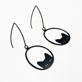 Mini Black Cat earrings in Black