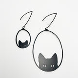 Mini Black Cat earrings in Black