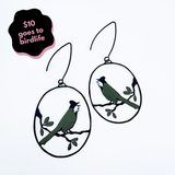 Eastern Whipbird earrings in Black, Khaki & White