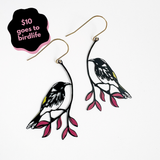 New Holland Honeyeater earrings in Black, Yellow & Purple