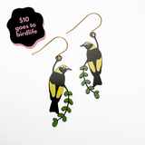 Regent Bowerbird earrings in Black, Yellow & Green