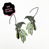 Regent Honeyeater earrings in Black, Yellow & Green