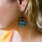 Midi Scandi Tea Pot earrings in Vintage Blue