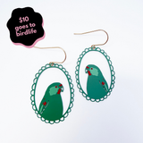 Swift Parrot earrings in Greens & Red