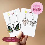 $59 Set: Cairns Birdwing Butterfly & Luna Moth Silver earring set