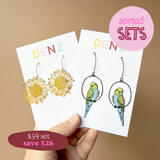 $59 Set: Sunflower Gold & Budgie Blue Yellow earring set