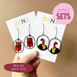 $65 Set: Sturt Desert Pea and Bush Turkey earring set