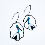 Australian Jabiru earrings in Black, Blue & White