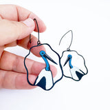 Australian Jabiru earrings in Black, Blue & White