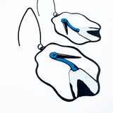 Australian Jabiru earrings in Black, Blue & White