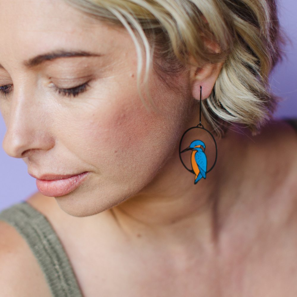 Azure Kingfisher earrings in Blue & Orange