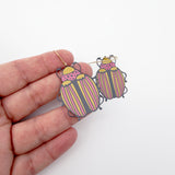 Beetle earrings in Brown, Yellow & Pink