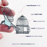 Birdcage & Bird Earrings in Black & Duck Egg