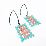 Blah Blah Blah Stamp earrings in Blue & Coral