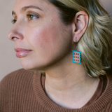 Blah Blah Blah Stamp earrings in Blue & Coral