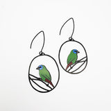 $69 Set: Gumnut & Leaf Green Raspberry & Blue Faced Parrotfinch earring set