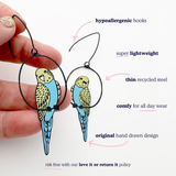 Budgie earrings in Blue & Yellow