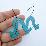 Caterpillar earrings in Blue, Red & Pink