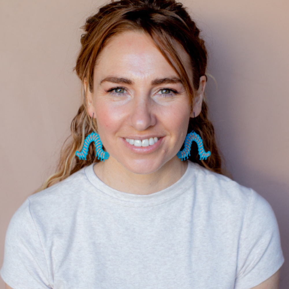 Caterpillar earrings in Blue, Red & Pink