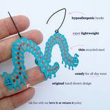 Caterpillar earrings in Blue, Red & Pink