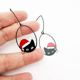 Christmas Cat earrings in Black & Red