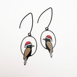 Christmas Kookaburra earrings in Black, Brown & Red