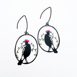 Christmas Magpie earrings in Black, Pink & Yellow