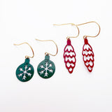 Christmas Ornament stacker earring set in Green & Red