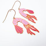 Christmas Prawn earrings in Peach, Coral & Pink