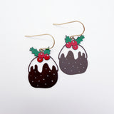 Christmas Pudding earrings in Brown, Red & Green