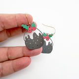 Christmas Pudding earrings in Brown, Red & Green