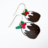 Christmas Pudding earrings in Brown, Red & Green