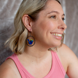 Christmas Splendid Wren earrings in Blues & Yellow