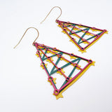 Christmas Tree dangle earrings in Green, Pink & Yellow