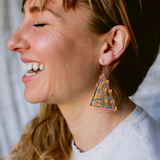 Christmas Tree dangle earrings in Green, Pink & Yellow