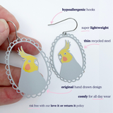 Cockatiel earrings in Grey, Yellow & Orange