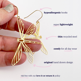 Dragonfly earrings in Gold