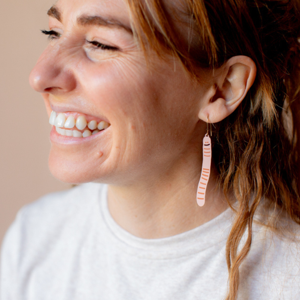 Earth Worm earrings in Peach
